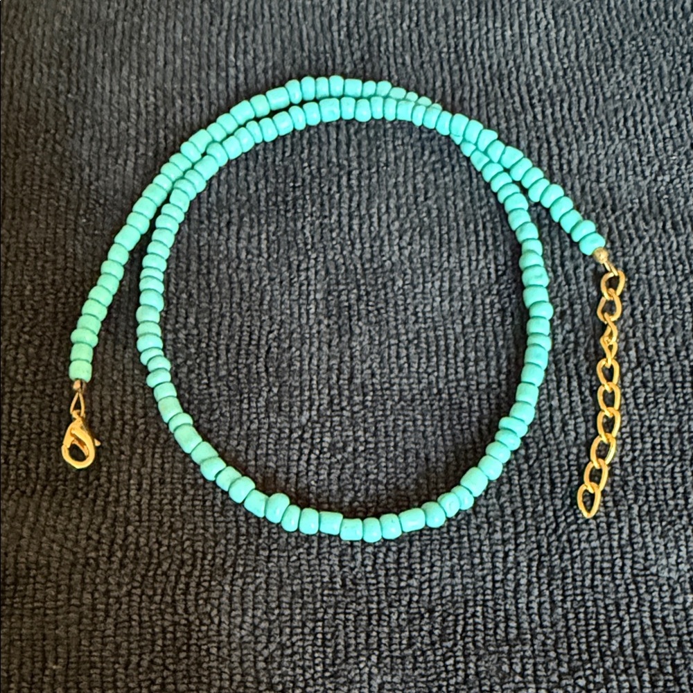 Turquoise Beaded Necklace with Gold Accents